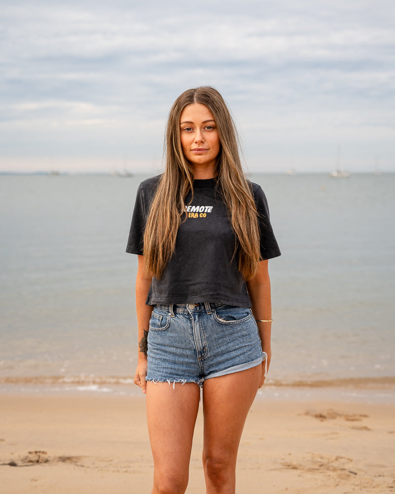 LADIES STONE WASH CROP